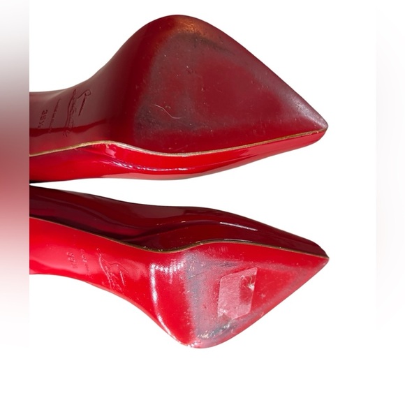 Christian Louboutin Pumps Red Patent Leather Patriotic Pointed Toe Size 35.5 - Picture 9 of 13
